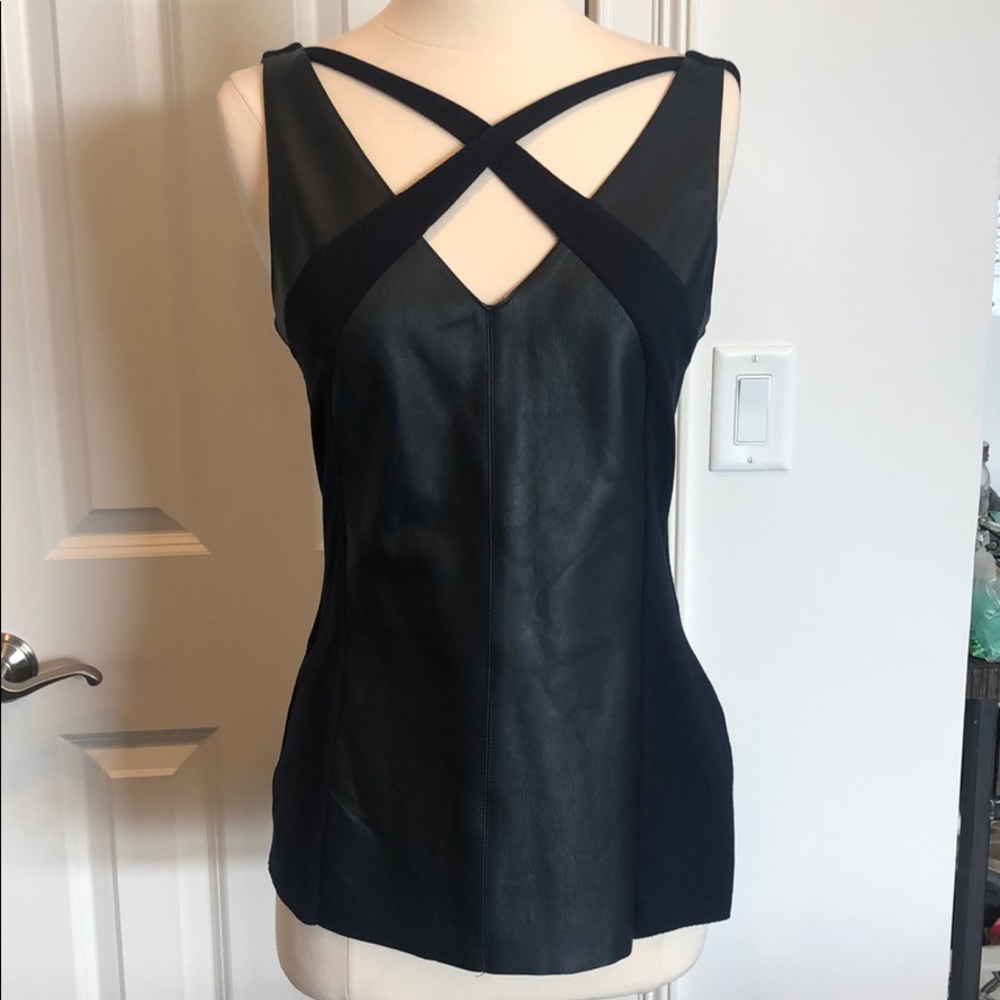 Leather & Knit Navy top EUC